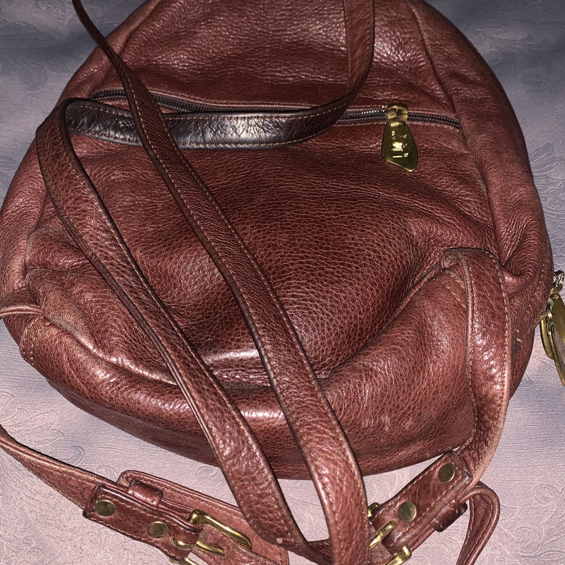 LIBAIRE Backpack Black Leather Vintage Drop Shape Double Plus 2 Wallets (J5)