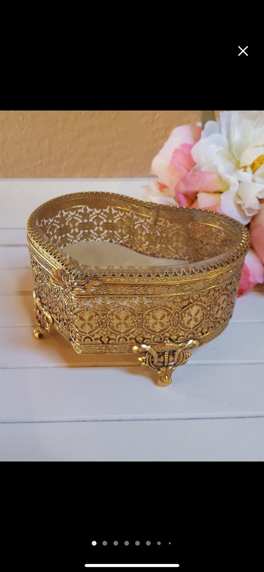 Heart Shaped Filigree Jewelry Box, Romantic Vanity Storage,