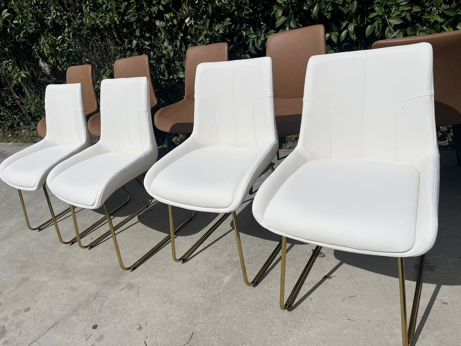 Set of 5 Faux Leather Dining Chairs, Modern Kitchen Chairs Waterproof Dining Room Chair with Gold Metal Frame Side Chairs for Living Room Reception Re