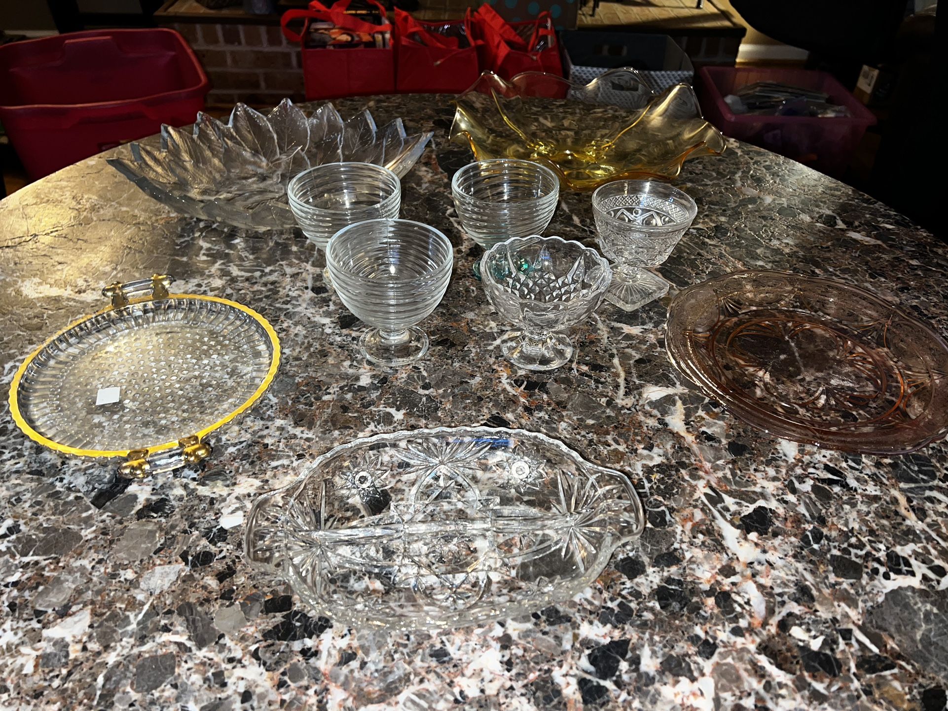 Lot of really cool vintage crystal & glass items cups trays & dish