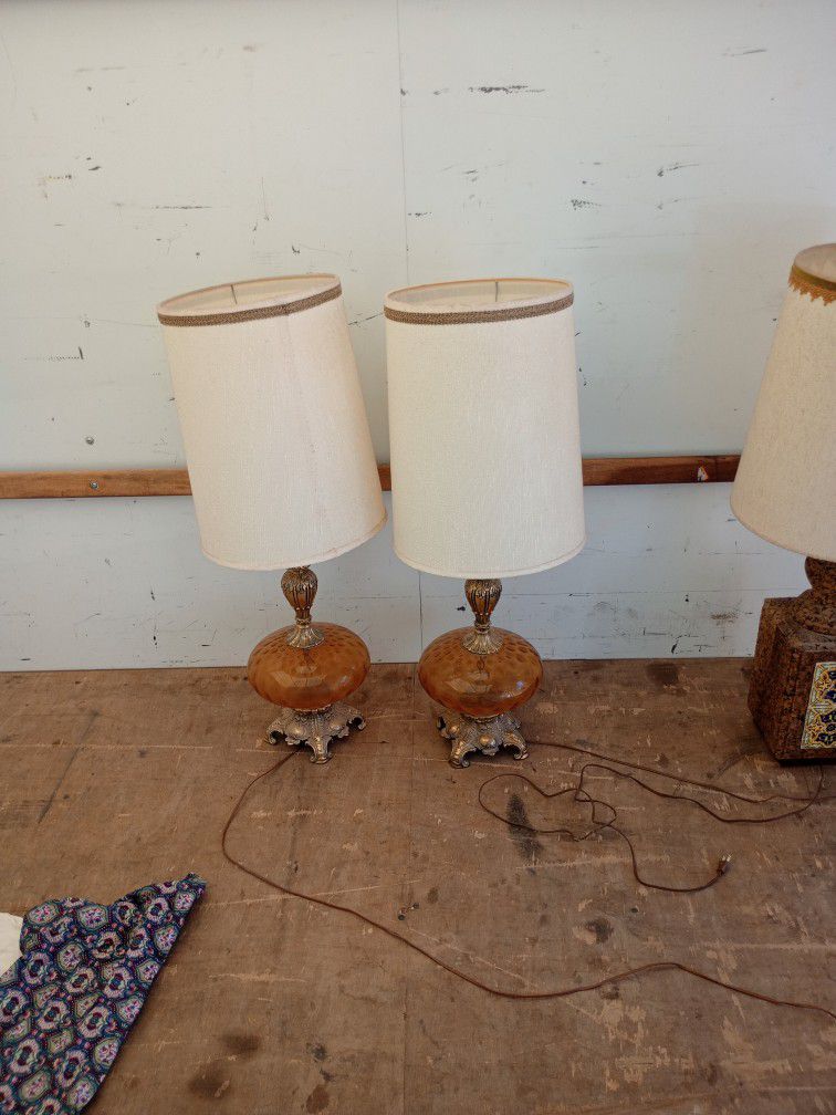 Vintage Amber Mid Century Lamps 