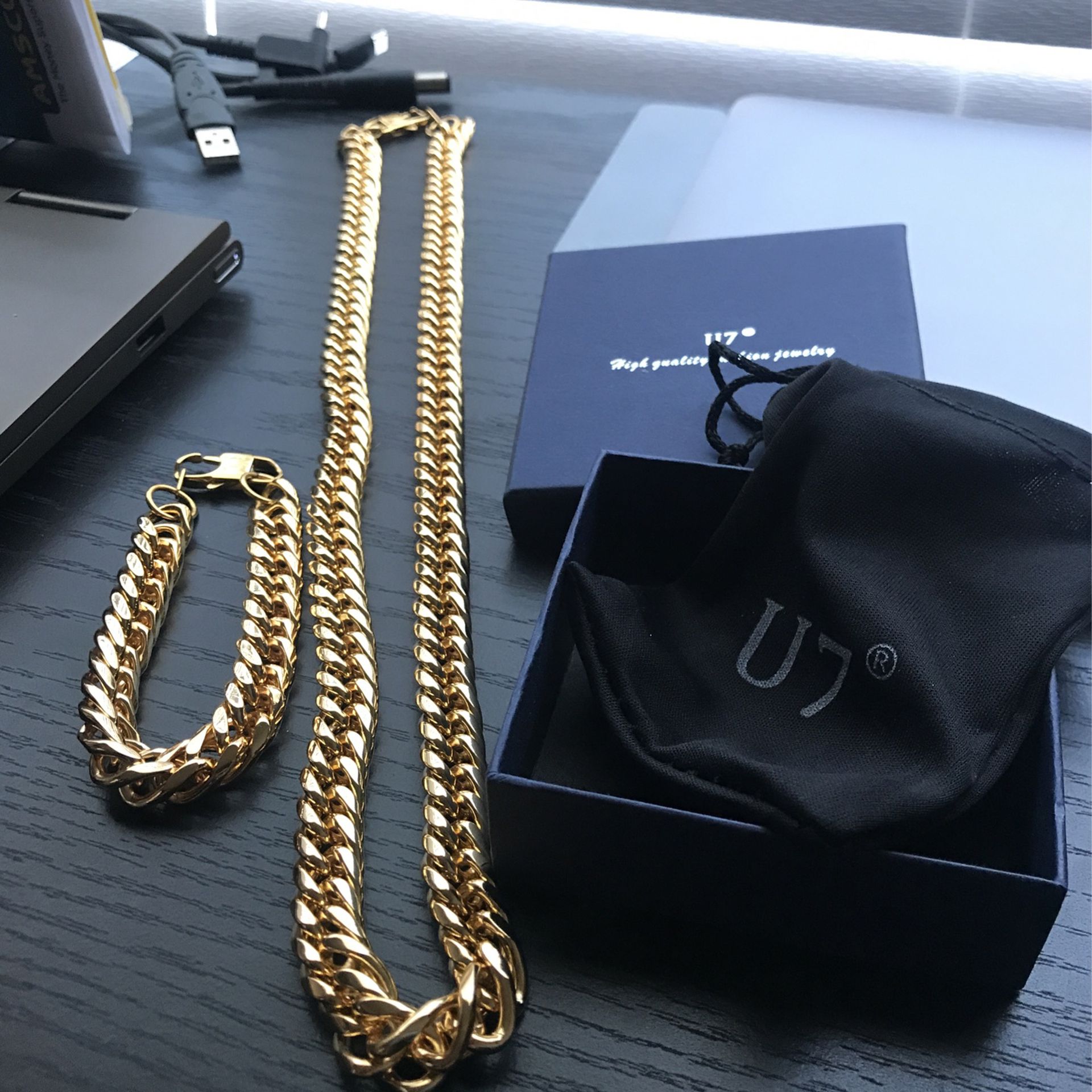Cuban Link Chain And Braclet Set