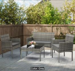 4pcs Wicker Bistro Furniture Set, Includes 2 Chairs with Water Resistant Cushions, Coffee Table, And Comfy Loveseat, Perfect for Any Outdoor Gathering