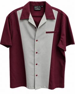 Daddy-O's Burgundy Gray Bowling Shirt Men's XL