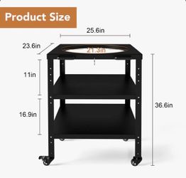 Black Metal Kamado Grill Cart with Shelves