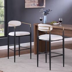 Modern Multifunctional Bar Stool Set of 2, Made of Iron Frame and Open Backrest, Durable, Generally Suitable for Kitchen and Dining Room, No Assembly 