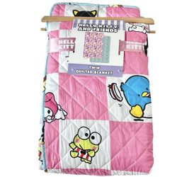 Hello Kitty and Friends Twin Quilted Blanket 60"X90" Pink Checkered Double Sided