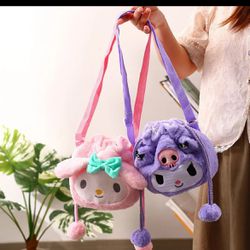 Kawaii Sanrio Bag Plush Tote Handbag Cute Cinnamoroll Messenger Shoulder Bags Plushie 