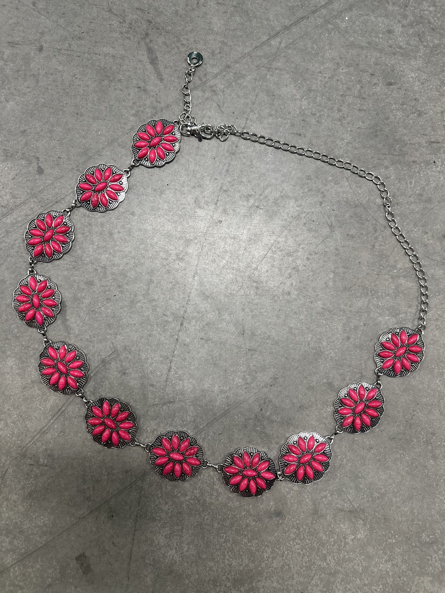 Western Boho Hot Pink and Silver Concho Belt
