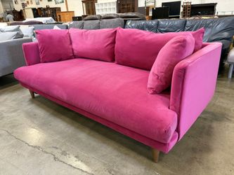 JOYBIRD Lewis Modern Track Arm Sofa in Royale Berry Stain-Resistant Velvet