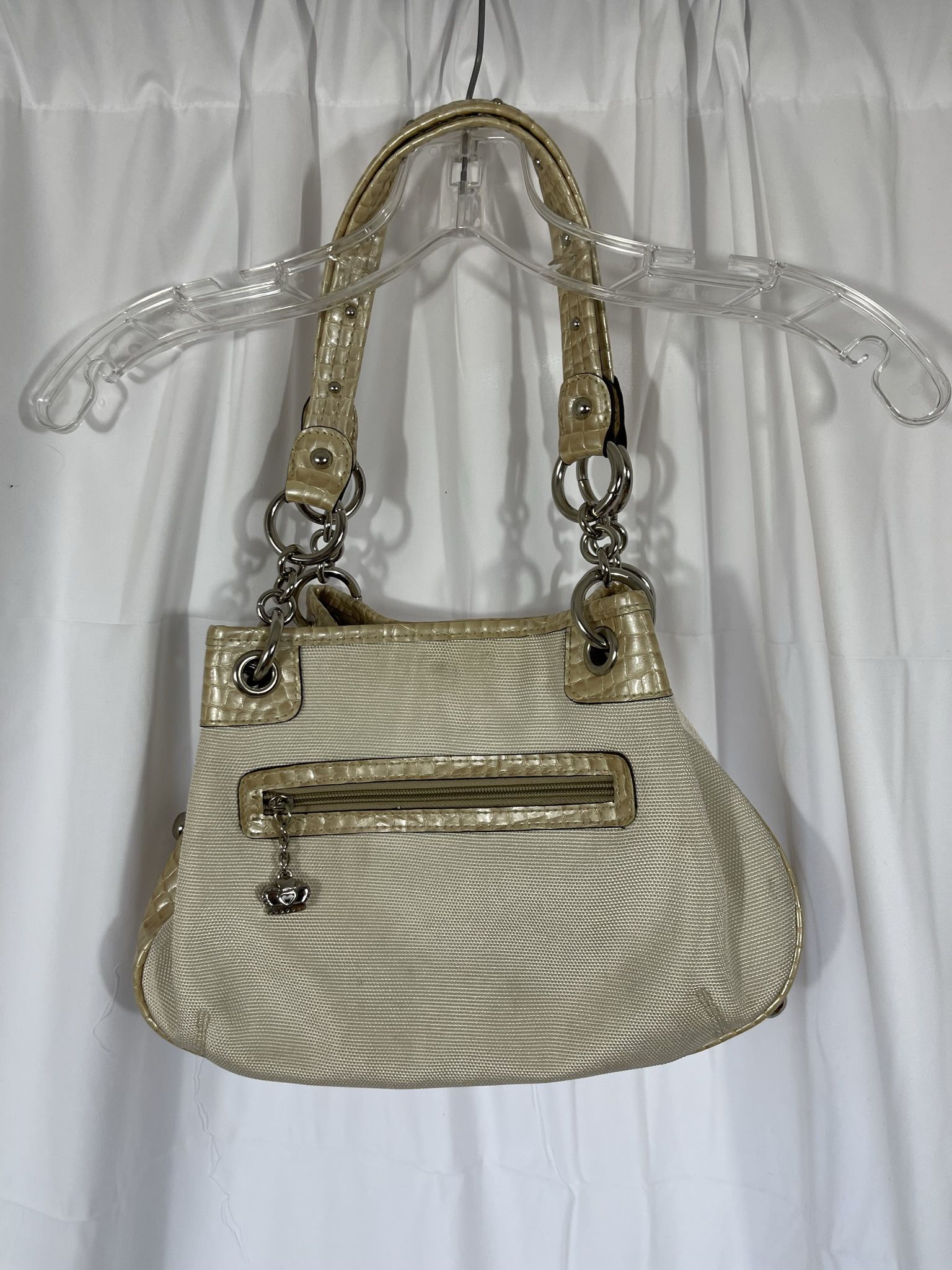 Kathy Van Zeeland Cream Taupe Studded Bag Purse Two Handles Snap Closure