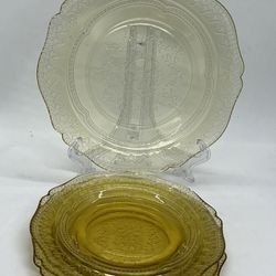 VTG 4pc Depression Federal Glass Amber Golden Glo Patrician Spoke Plates 