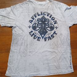 Affliction Men's Size 2 Xlarge Live Fast Shirt Grey Black Felt Lettering