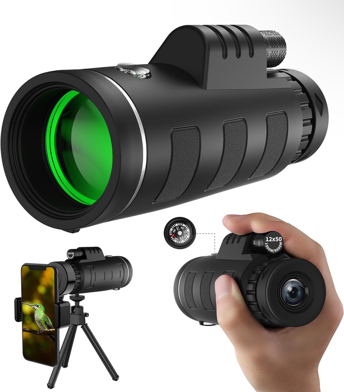 40x60 High Definition Monocular Telescope with Smartphone Adapter, BAK4 Prism FMC Monocular