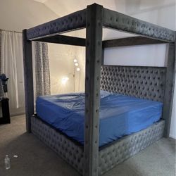 Queen/King Dark Gray Canopy Bed Frame - with Optional Mattress + Flexible Payments 