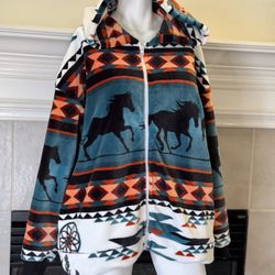 Ultra Soft Women’s Full Zip Jacket,hoodie Fleece Aztec/horse New large/Xlarge