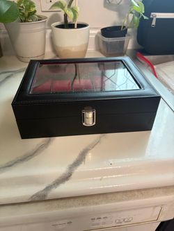 Black faux Leather Watch Box red interior