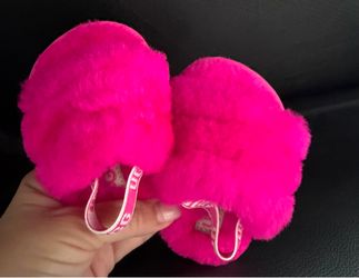 UGG Infant Pink Sheepskin Fluff Yeah Slides Sandals Slippers Size 02/03 USA 1818