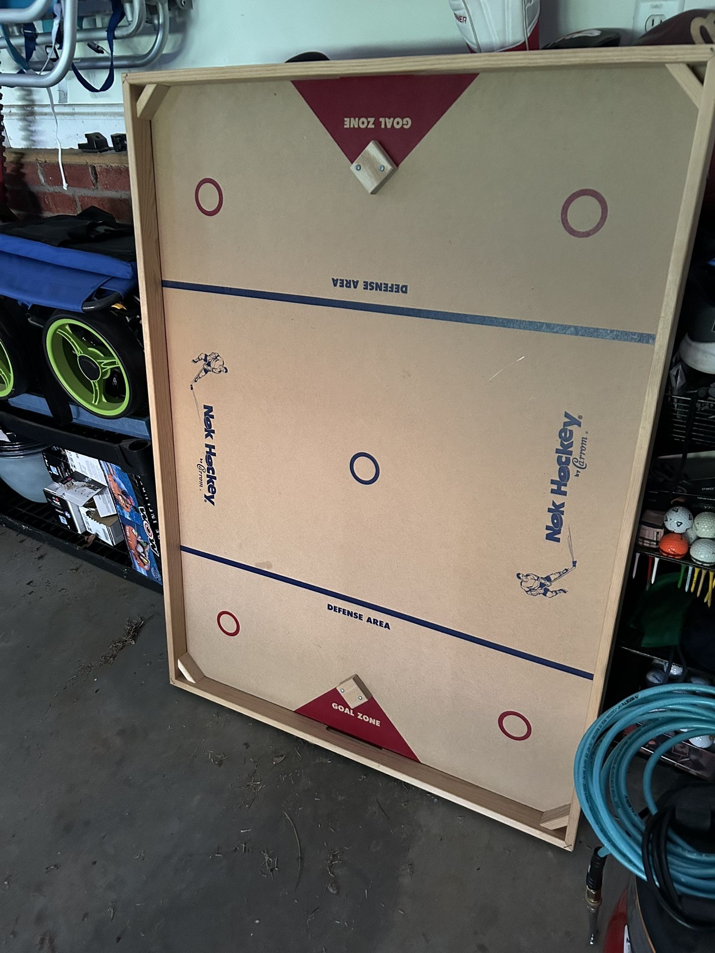 Carrom Nok Hockey Game Large Wooden Board, Sticks And Puck; Kids Adults Gently Used