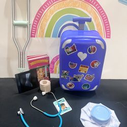 OUR GENERATION DOLL ACCESSORIES - SUITCASE CRUTCH AND MEDICAL ITEMS