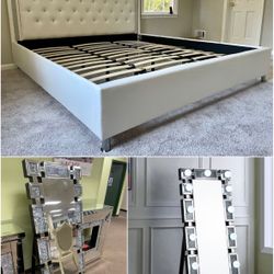  FOR THE GLAMOROUS!..KING SIZE BEDAZZLED BED & HOLLYWOOD LIGHT 💡 FLOOR MIRROR!! $820!  King size bed frame and 5ft 3 stand up light up mirror $820 in