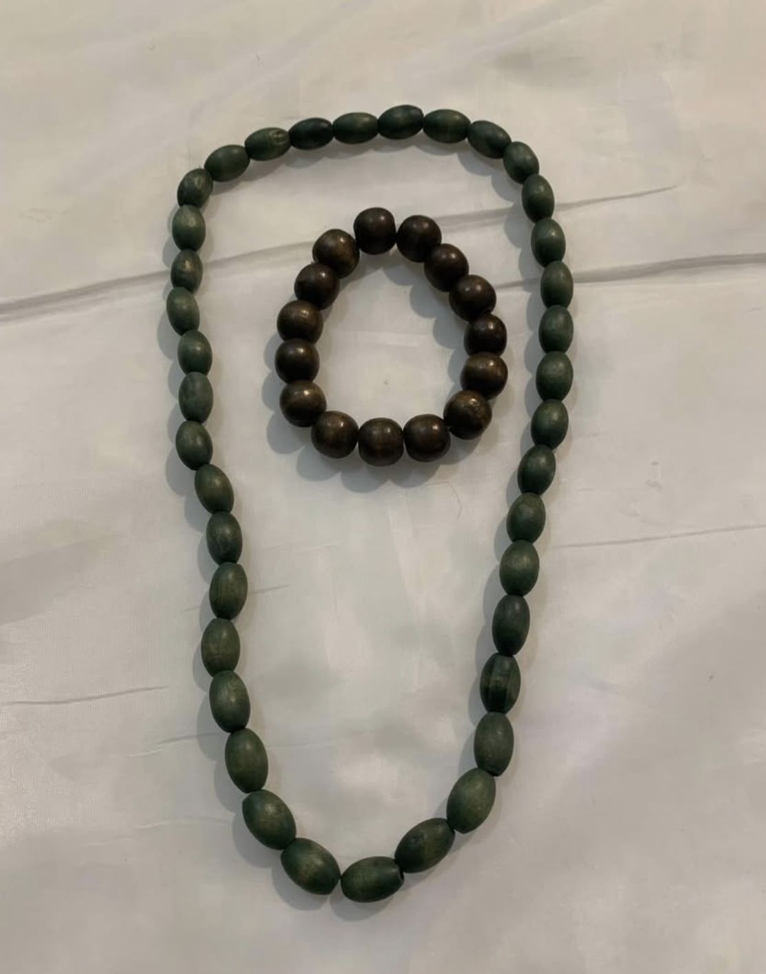 Green and Brown wooden Beaded Necklace and Bracelet Set