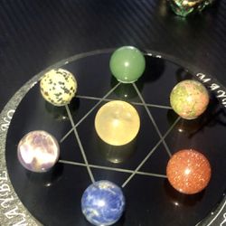 Natural Chakra Crystal Spheres On Pentagram Holder 