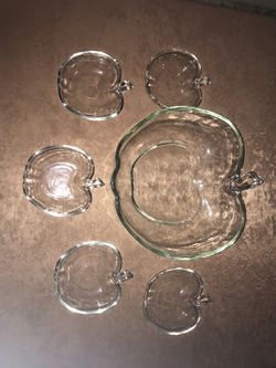 Vintage Glass Apple Salad/Fruit/Soup bowl & 5 smaller glass bowls