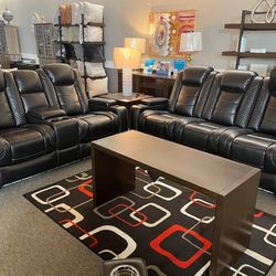 Black Party Time Sofa&Loveseat Livingroom Set,  Furniture Couch 