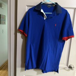 Polo Ralph Lauren Mens Size Large Blue Short Sleeve Polo Shirt Classic Fit W/Red