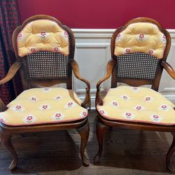 Pair of Cane and Upholstered Armchairs 