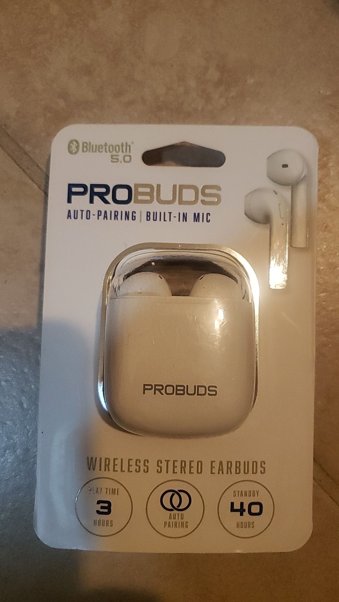 Probuds auto pairing built in mic wireless stereo earbuds play time 3 hours