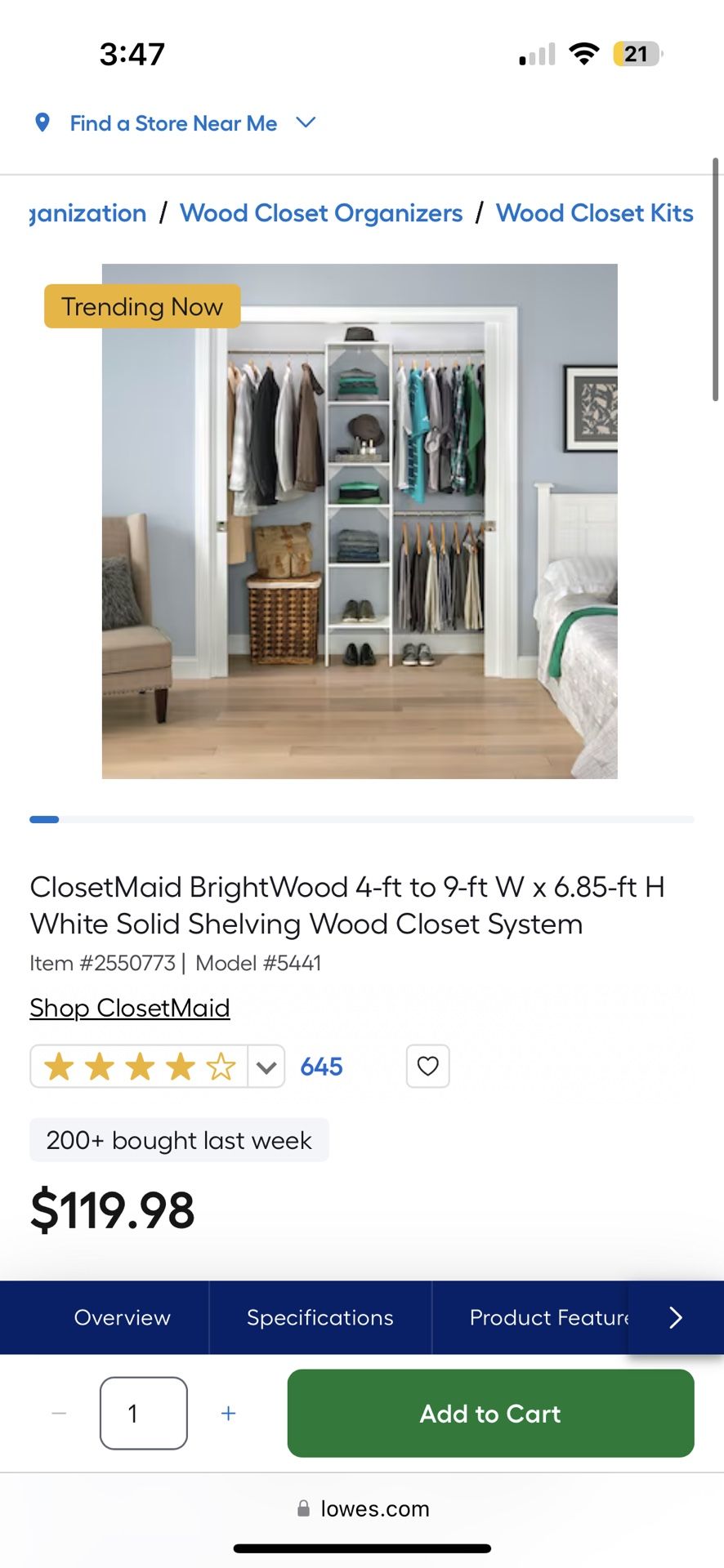 ClosetMaid BrightWood 4-ft to 9-ft W x 6.85-ft H White Solid Shelving Wood Closet System