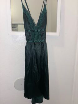 Green Satin Lace Slip Dress