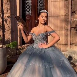Beautiful Unique Moda 2000 Quinceañera Dress In Slate Blue 