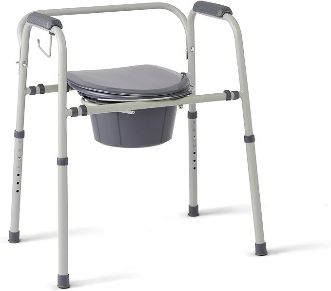 Medline 3-in-1 Steel Adjustable Bedside Commode w/ Microban Protection
