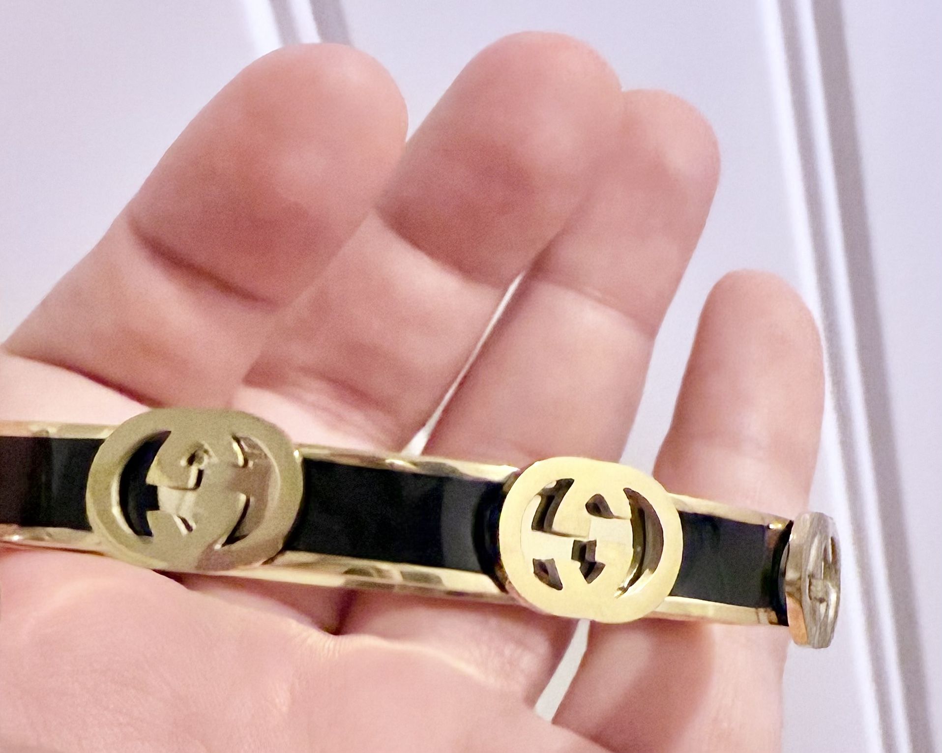 Double G G Interlocking Gold & Black Designer Bangle Bracelet