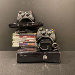 Microsoft Xbox 360 S Black Slim Console Bundle Kinect 2 Controllers Game Working
