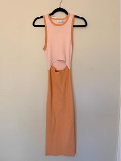 Two-Tone Ribbed Cutout Midi Dress