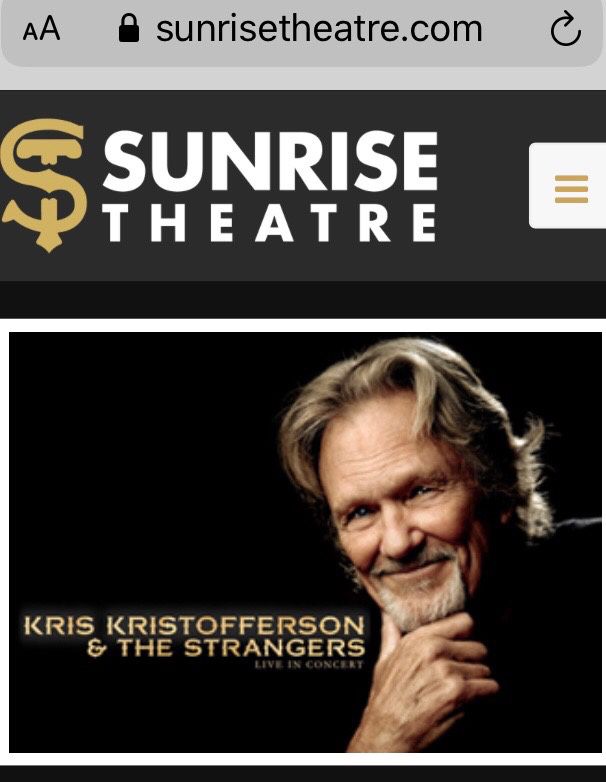 4 tickets to Kris Kristofferson, FEB 5, 7pm, Sunrise Theatre, Ft Pierce