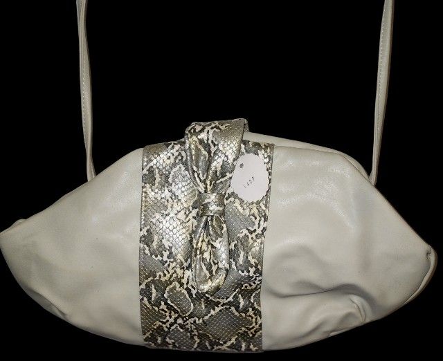 White Leather Snakeskin Pouch Shoulder Bag