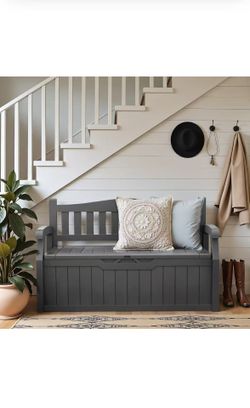 80 Gallon Outdoor Storage Bench, Resin Patio Furniture with Armrest,Waterproof and UV-Resistant, Perfect to Garden, Poolside and Lawn, Dark Grey$80