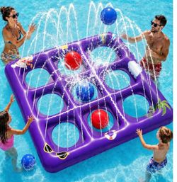 2-in-1 Inflatable Tic-Tac-Toe Pool Game & Lawn Sprinkler! (56” x 54”)