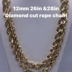 14K 12mm 26in &28in diamond cut rope chain re-stock . brand new.