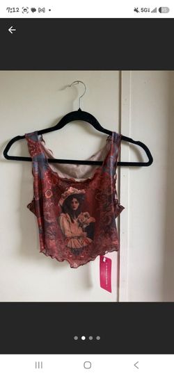 Vintage Portrait Print Mesh Crop Tank Top