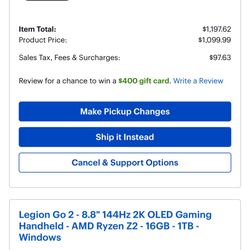 1x Legion Go 2 - 8.8" 144Hz 2K OLED Gaming Handheld - AMD Ryzen Z2 - 16GB - 1TB - Windows