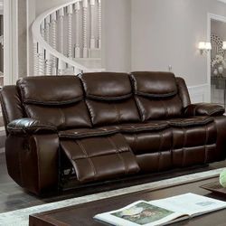 BROWN BREATHABLE LEATHERETTE SOFA RECLINER