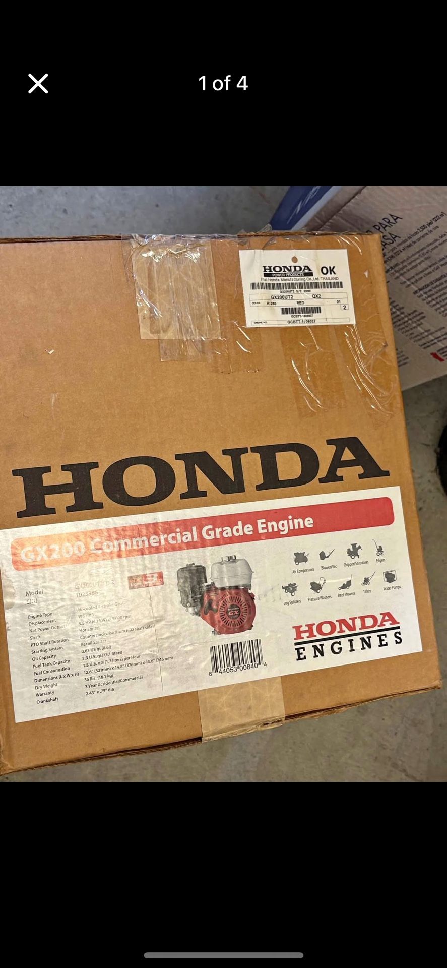 Honda Engines, HONDA 200CC OHV ENGINE, Engine Displacement 196 cc, Engine Type GX Series OHV Commercial-duty, Shaft Diameter 3/4 in, Model# GX200UT2XQ