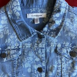 CROFT & BARROW STRETCH LONG SLEEVE WOMEN FLORAL FLOWER BLUE JEANS JACKET XXL 