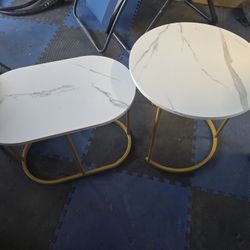 Modern Nesting Coffee Table Set of 2, Coffee Table & End Table Sets, Golden Steel Frame, Easy Assembly, Accent Marble-Look Stacking Side Table 
